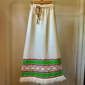 Vintage Dalton White & Neon Size Medium Fringed '70s Maxi Skirt w/Belt Loops